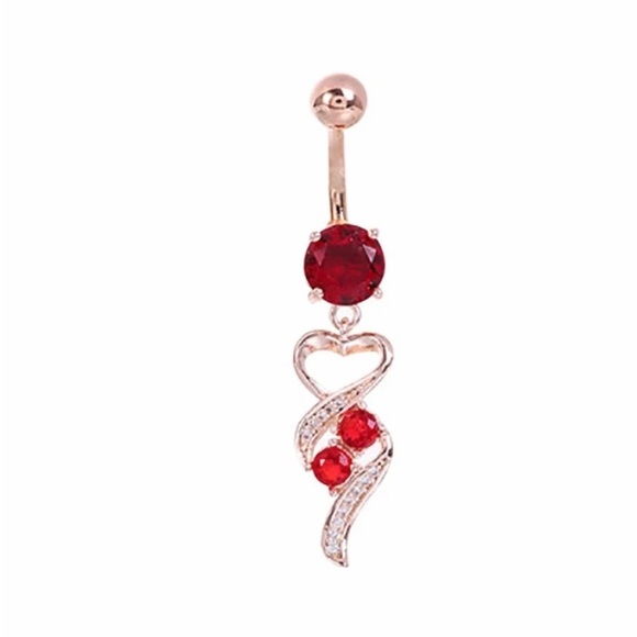 Romantic Stainless Steel Heart Round Crystal Belly Button Ring - Picture 2 of 5